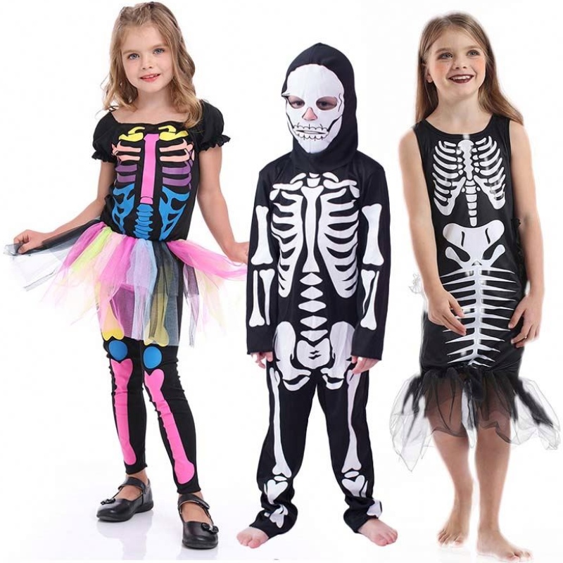 Halloween furchterregender Skelettmädchen Jungen Kinder Knochen Kostüm HCVM-002