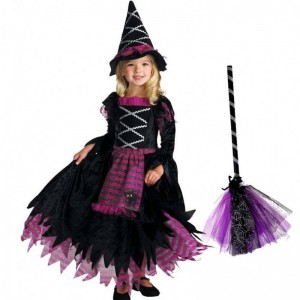 Neue Produktideen 2022 Halloween Deluxe Party Fairytale Hexenkostüm für Mädchen mit Hexenhut HCVM-007