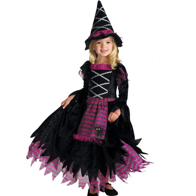 Neue Produktideen 2022 Halloween Deluxe Party Fairytale Hexenkostüm für Mädchen mit Hexenhut HCVM-007