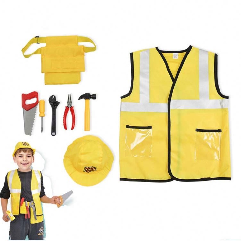Kid Builder Career Dress Up Clothes Jungen Bauarbeiter Kostüm mit Werkzeuggürtel Weste Hut HCBC-002