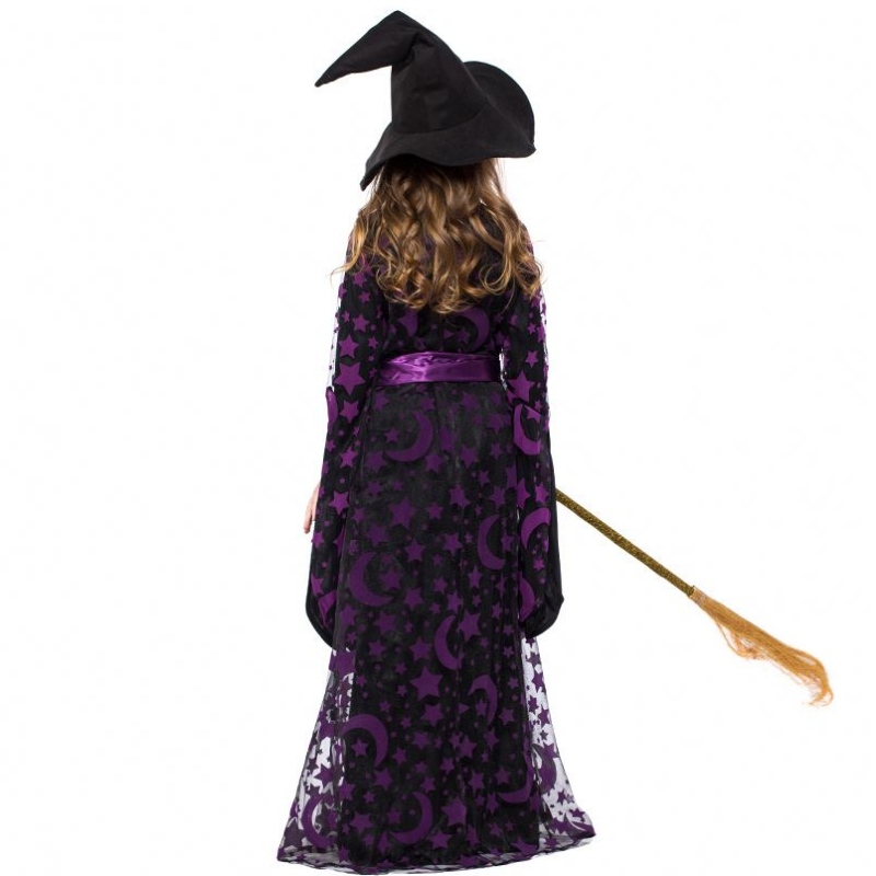 Girls Halloween Dress Up Purple Wicked Witch Food Kleid mit Hutbesen HCVM-017