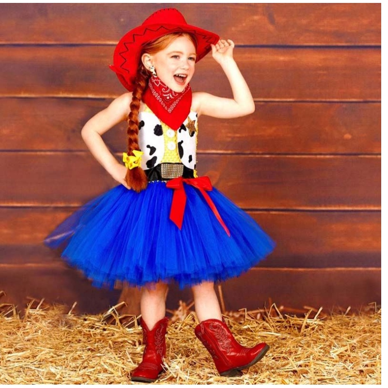 Ostergeburtstagsfeier Dress-up-Kleidung Cowgirl Kostüm für Mädchen 1-12Year mit Bandana Cowboy Hut HCTS-002