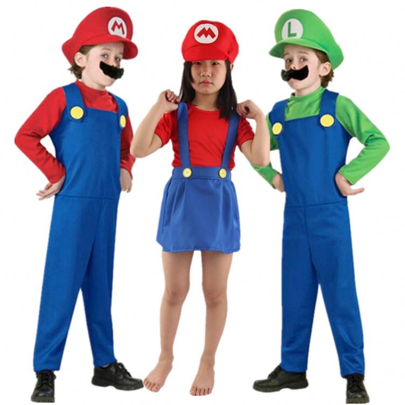 4-12y Kind Super Mari Bros Cosplay Jumpsuit Anzug Junge Mädchen Halloween Anime Fantasy Strampler Luigi Brüder Kleides Kostüm