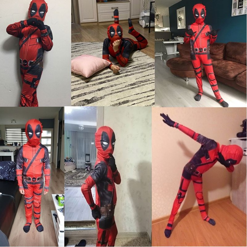 4-12y Boy Deadpoo Kostüm Kids Cosplay Maske Anzug Jumpsuit Halloween Party Kostüm Carnival Show Spider Man Kostüme