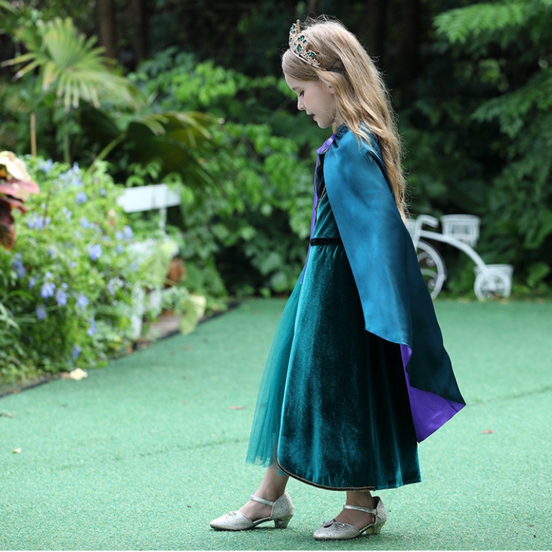 Elegantes Anna Kleid für Mädchen Langarm Velvet Kinder Halloween Party Kostüme Prinzessin Fancy Cosplay Kleidung