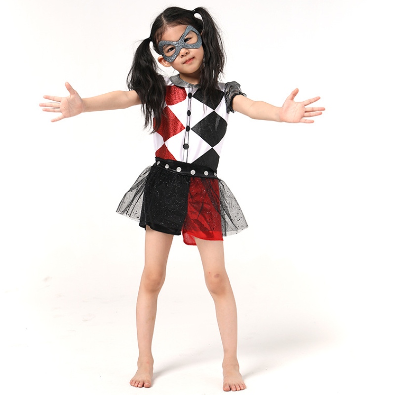 Neuestes lustiges Mädchen Harley Quinn Girls Halloween Kostüm mit Maske für Kinderparty