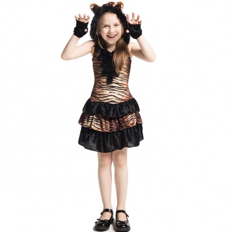 Heißverkaufs Mädchen Halloween Animal Cosplay Kostüm Halloween Party Tiger Fancy Kostüm für Kinder