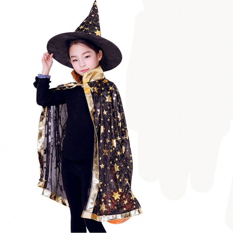 Kinder Halloween Kostüme Star Wizard Hexen Umhang Cape Robe mit spitzem Hut Cosplay Requisiten Geburtstagsfeier Mardi Gras Accessoire