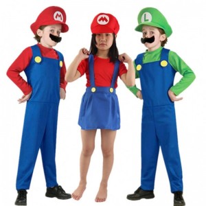 Kind Super Mari Bros Cosplay Jumpsuit Anzug Junge Mädchen Halloween Anime Fantasy Strampler Luigi Brüder Kleid Kostüm