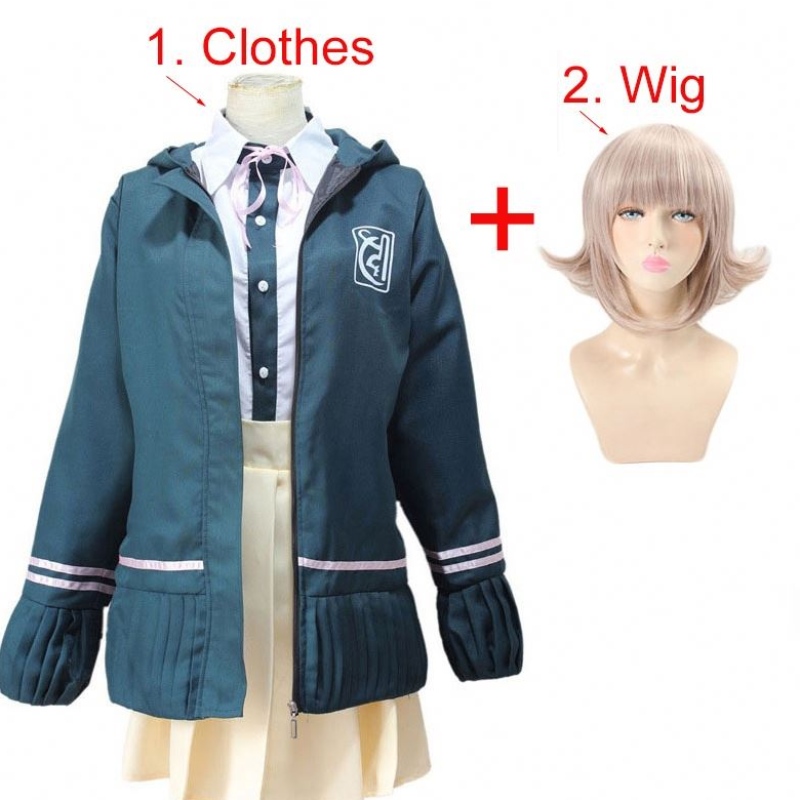 Schüler Uniform Anime Danganronpa Nanami Chiaki Cosplay Kostüm langärmelter kurzer Rock Loli Rock