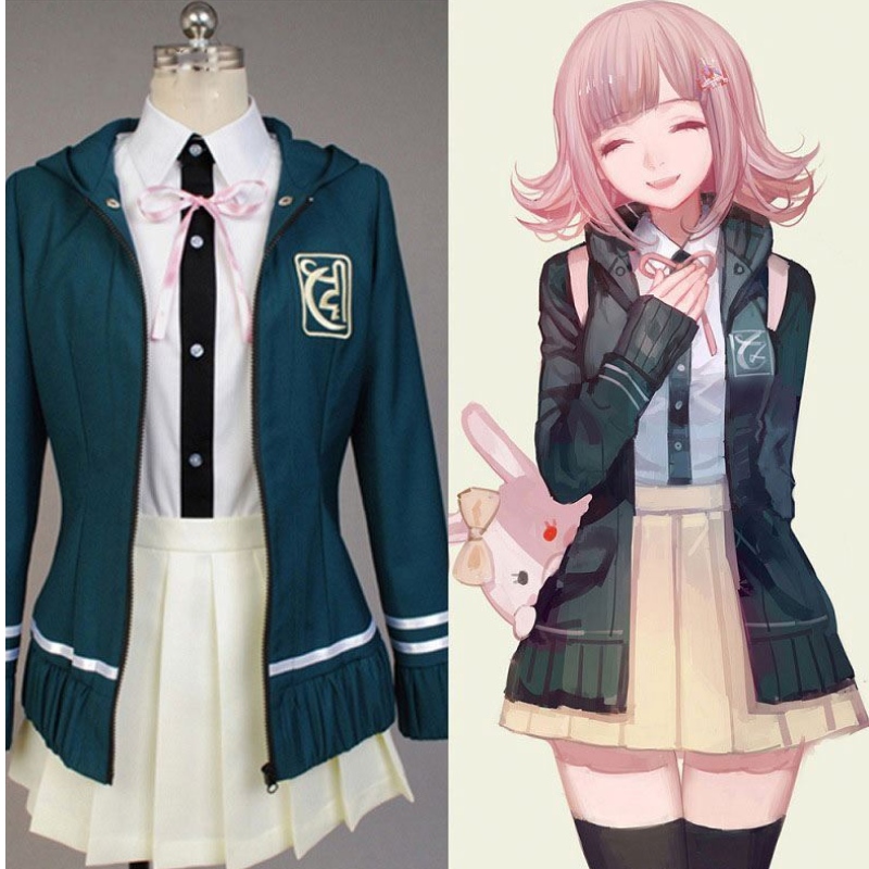 Schüler Uniform Anime Danganronpa Nanami Chiaki Cosplay Kostüm langärmelter kurzer Rock Loli Rock