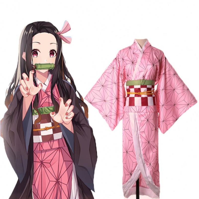 Erwachsene Kinder Anime Dämon Slayer Kimetsuno yaiba tanjirou Kamado Nezuko Zenitsu Shinobu Cosplay Frauen Kimono Cosplay Kostüm Perücke