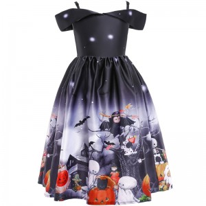 Kinder Prinzessin Kleid Halloween Print Cartoon Kleid Spitzenkostüm für Halloween