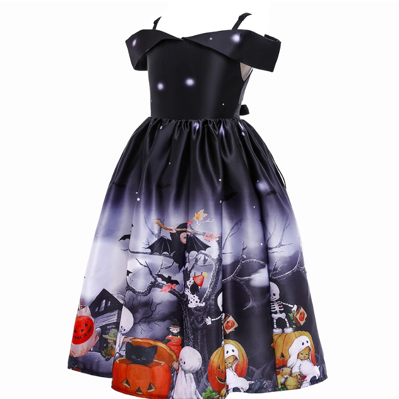 Kinder Prinzessin Kleid Halloween Print Cartoon Kleid Spitzenkostüm für Halloween