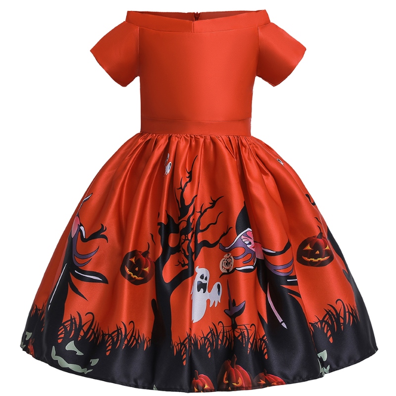 Amazon Halloween Kinder Kostüm Cosplay Maskerade Druck Kleid Performance Kleid mit Hut