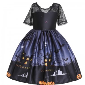 Halloween Prinzessin Kleid Spitzenröhren Top Kleid Geisterdruck Kinderkleid von Kindern