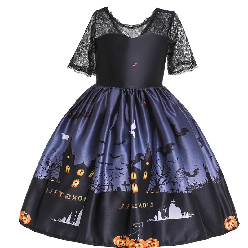 Halloween Prinzessin Kleid Spitzenröhren Top Kleid Geisterdruck Kinderkleid von Kindern