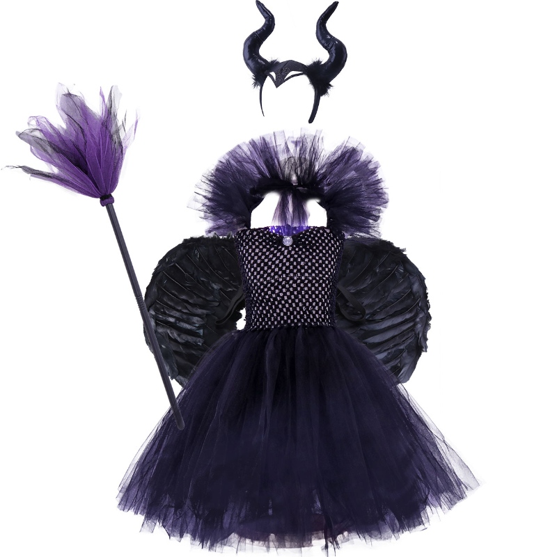 V-Ausschnitt Wrap Chest Chest Black Wizard Kleid Halloween Witch Kostüm für Mädchen