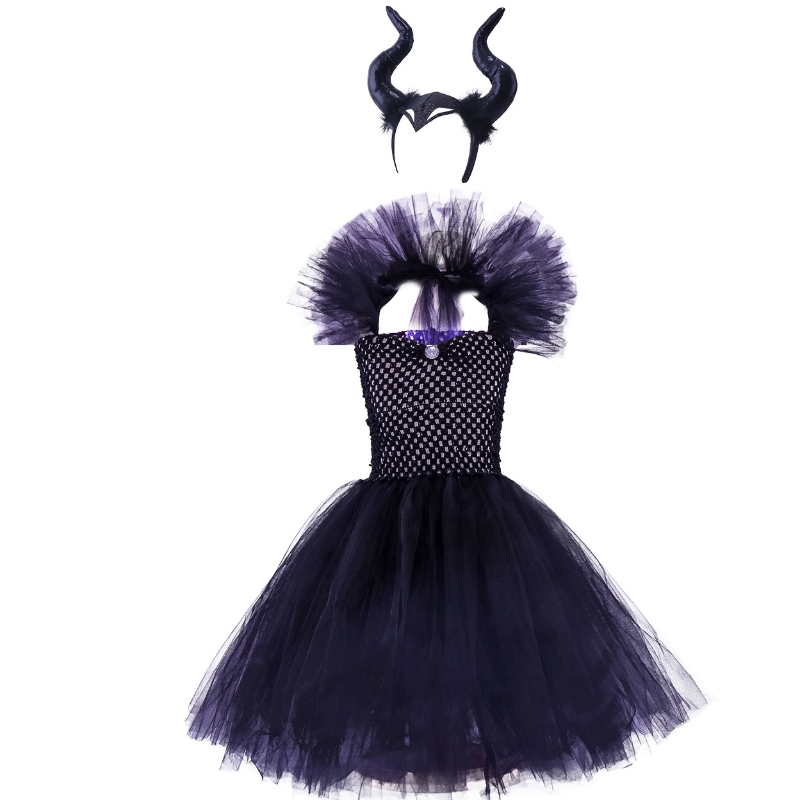 V-Ausschnitt Wrap Chest Chest Black Wizard Kleid Halloween Witch Kostüm für Mädchen