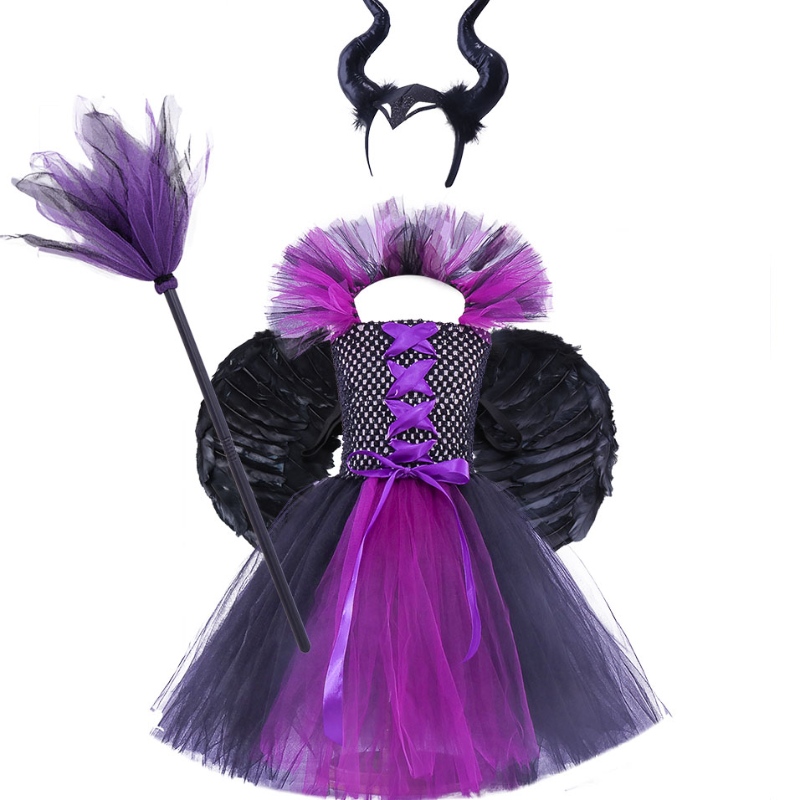 Amazon Hot Selling Children 's Halloween Dress Girls Tutu Kleid Witch Kleid Stirnband