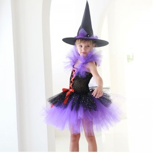 Amazon heißer Verkauf Tutu Witch Kleid Kostüm für Mädchen mit Hexenhut Halloween Karneval Party