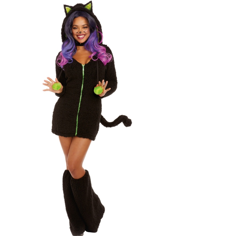 FUZZY BLACK CAT COSTUME