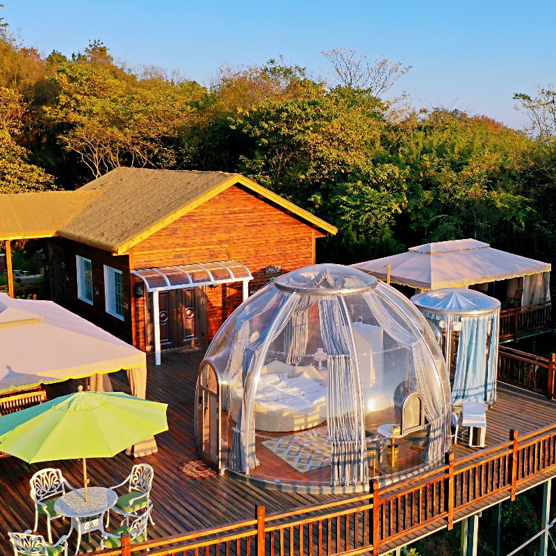 5.3+2.1 Meter Luxus-transparentes Kuppelzelt geodätisches Camping-Kuppelzelt im Freien für Resorthotel, Camping, Aktivitäten im Freien