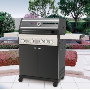 Luxus Garten Gas BBQ Grills Rauchloser Grill Grill Home Party BBQ Grill Trolley mit Kabinett Räder Edelstahl