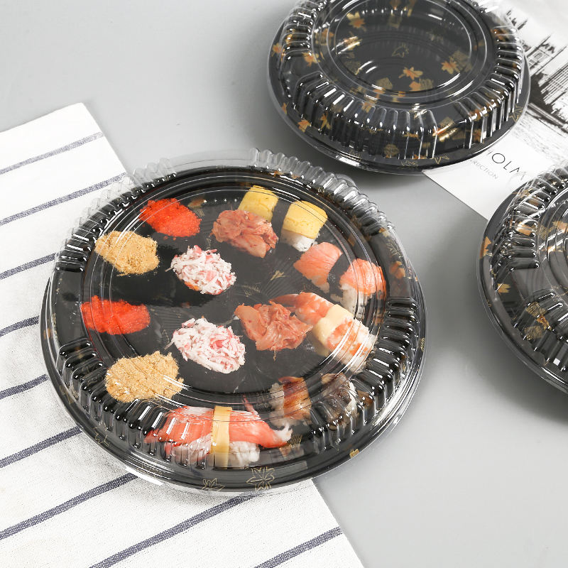 Passen Sie runde Sushi an, um ökofreundliche recycelbare Einweg -Sushi -Box mit Deckel zu recycelbar