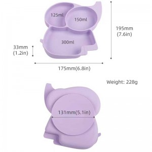 Saugteller für Babys Silikon Elefanten Teller Komplementäres Essen Set für Säuglinge Elefant BPA kostenlos Baby Dinner Bowl Silikon Custom Color Akzeptable Abendessen geteiltes Teller für Kinder