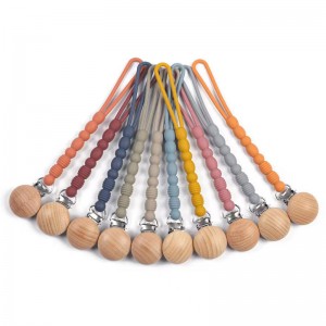 Handgefertigte hölzerne BPA kostenlose Silikonperlen -Schnullerkette Baby Schnuller Clip Infant Serie heiß verkauft Baby Buchen -Schnuller -Kette Baby beruhigend Silikon Baby Schnullerhalter Clip