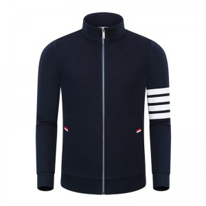 Frühlings- und Herbst -Neue vier Bar Baumwolle Fashion Casual Small Stand Collar Men \'s und Women\' s Reißverschluss Long Sleeve Cardigan Mantel