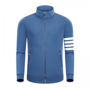 Frühlings- und Herbst -Neue vier Bar Baumwolle Fashion Casual Small Stand Collar Men \'s und Women\' s Reißverschluss Long Sleeve Cardigan Mantel