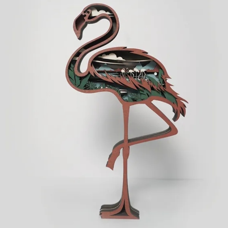 3D Flamingo Holzartefaktdekoration