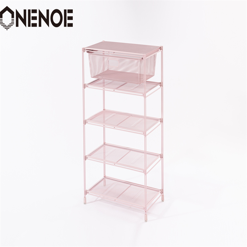 OneNoe Einfache kleine Drahtmetall-Mesh Stapelablagerungsschuhe Regale Kleidung Rack Regale Bücherregale Regale mit 5-stufig für Hotel Supermarkt Einkaufsgeschäft