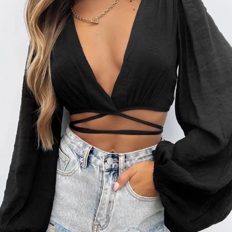 Heißer Verkauf von Frauen Laternenhülsen lässig Langarm sexy Top