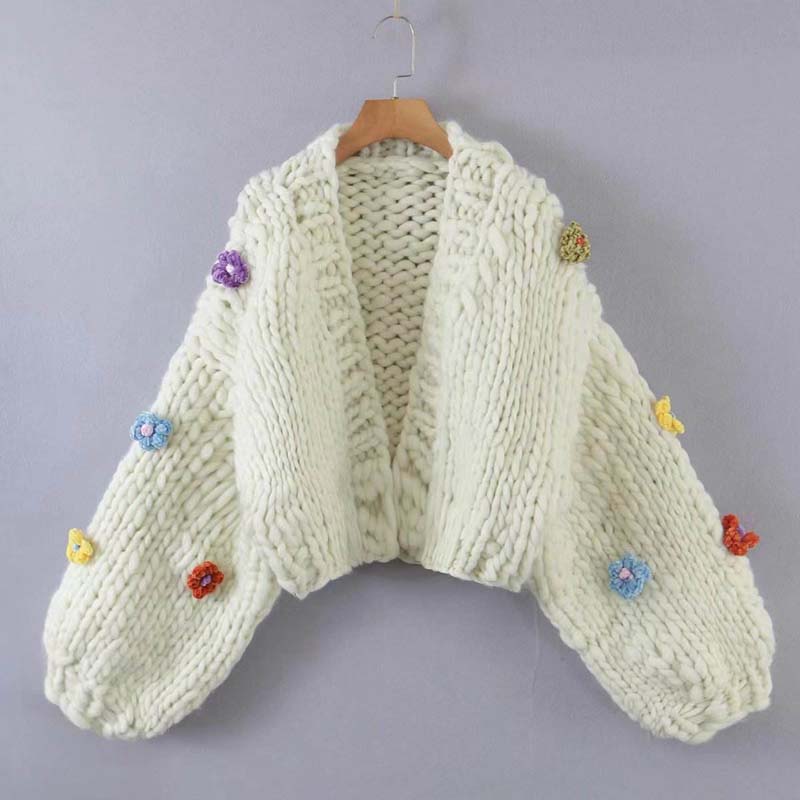 Feste Farb-Acryl-Baumwoll-Kurzarm-Strickjacke dreidimensionale Blumenfrauen Pullover für den Sommer