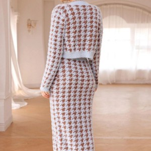 2023 OEM Herbst Strickrockanzug Mohair Cardigans Stricker Mode sexy Knopf langer Rock Outwear Ladies Long Strick -Pullover