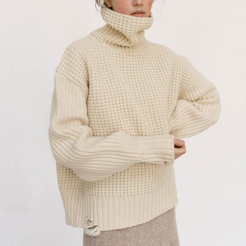 Knitwear Factory Custom Herbst Winter Mode Freizeit Rollkragenpullover dicker warmer gestrickter Pullover