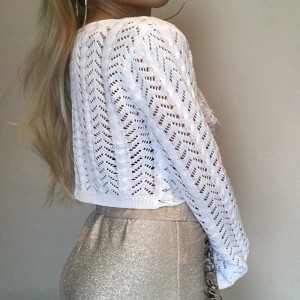 Weißer Pullover mit V-Ausschnitt ausgehöhlt mit langärmer Modenshow dünne sexy gestrickte Frauen-Pullover