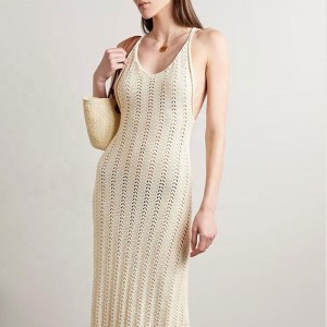 Strickwarenhersteller kundenspezifische runde Hals Schlinge höhle out Rückenless sexy Frauen Strickkleid gestrickt