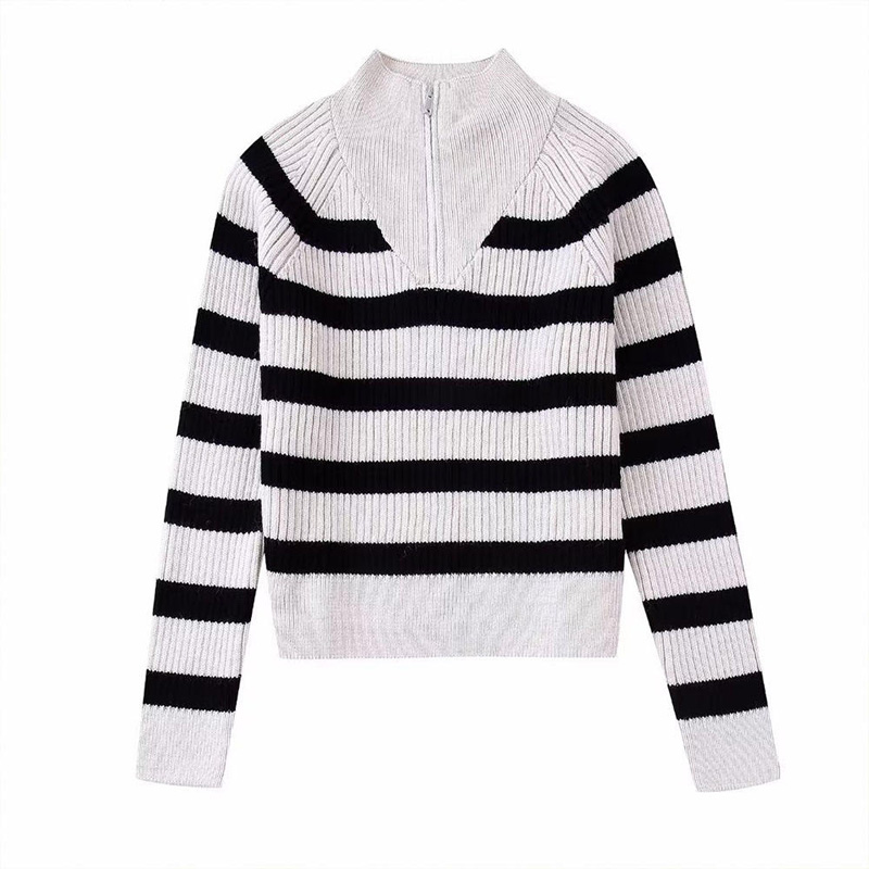 Herbst New Fashion Stripe Strick Sweater Vintage Langarm weibliche Pullovers Chic Tops
