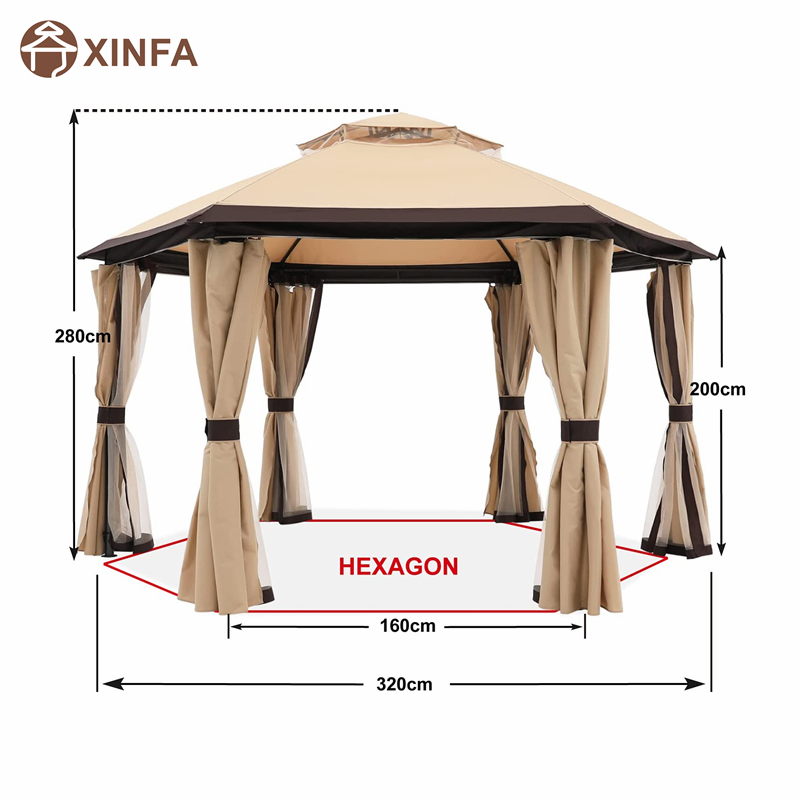 10 \\ 'x10 \\' Pavillons für Patios im Freien Hexagonal Pavillebo mit Netz- und Datenschutzvorhängen