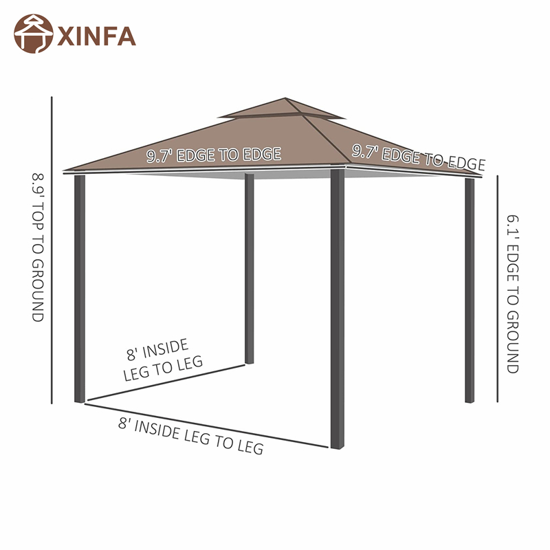 10 \\ 'x 10 \\' Outdoor-Terrassenpavillon-Pavillon-Baldachin-Zelt mit Maschen-Seitenwänden, 2-tierender Baldachin für Garten, Kaffee