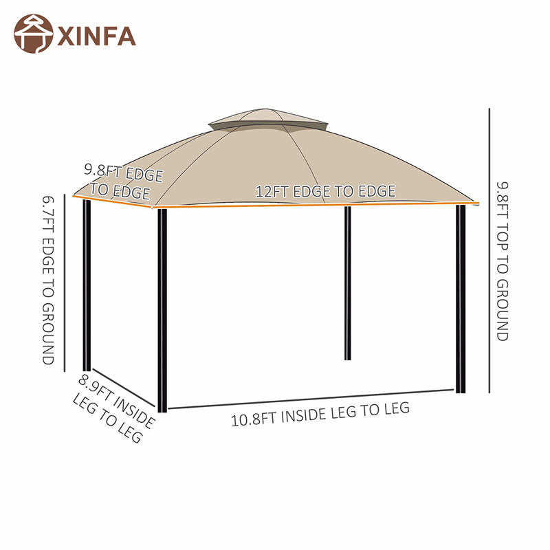 12 \\ 'x 10 \\' 2-Level-Outdoor-Pavillon-Baldachin-Zelt für Terrasse mit Reißverschluss-Maschen-Seitenwänden, Beige