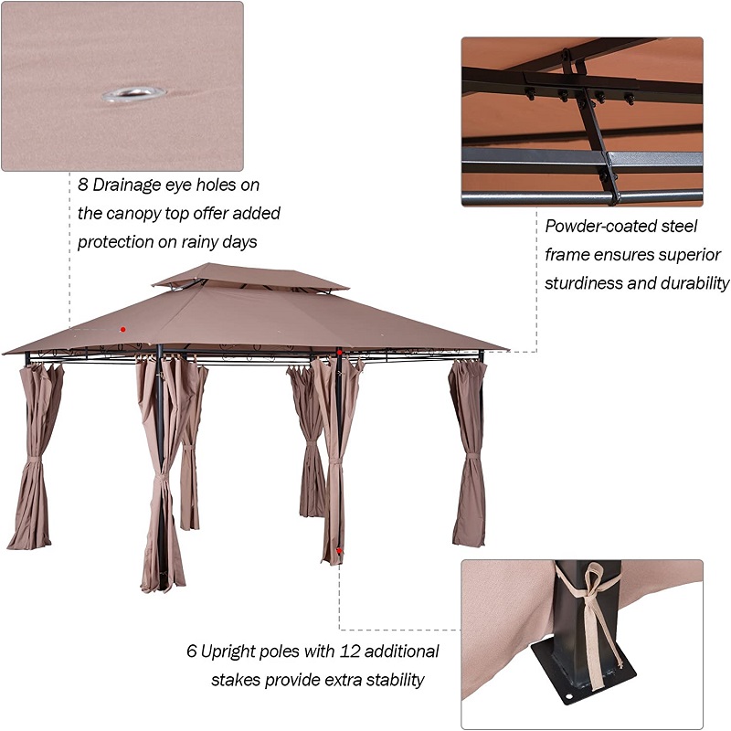 10 \\ 'x 13 \\' Outdoor Soft Top Pergola Pavillon mit Vorhängen, 2-stufiger Stahlrahmen Pavillon für Terrasse, Khaki