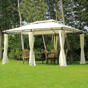 10 \\\\ \'x 13 \\\\\' Outdoor Soft Top Gavebo Pergola mit Vorhängen, cremefarbener weißer 2-stufiger Stahlrahmenpavillon für Terrasse