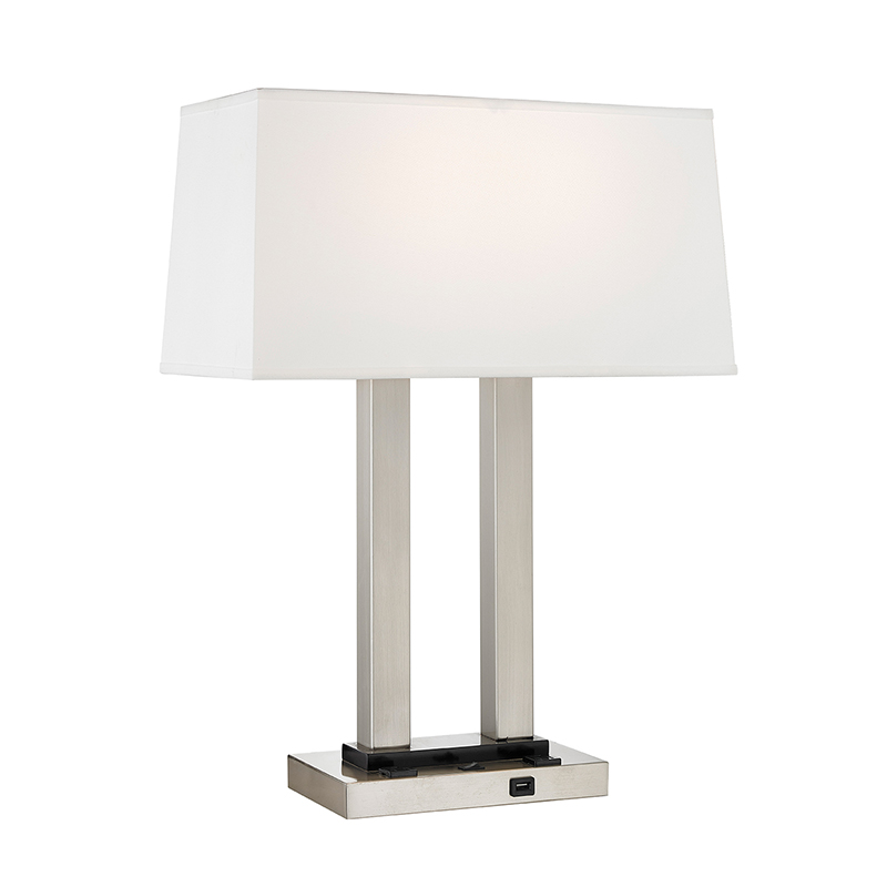 Doppel -Nachttischtischlampe im Gästezimmer