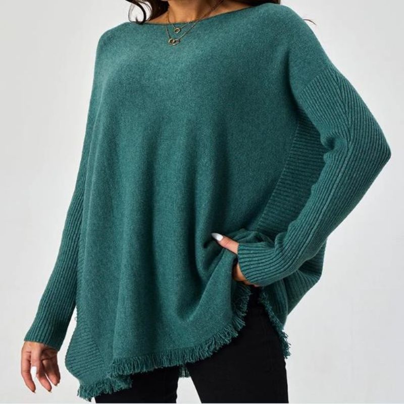 Pullover gerippte Ärmel rohe Saum Mode Frauen Pullover
