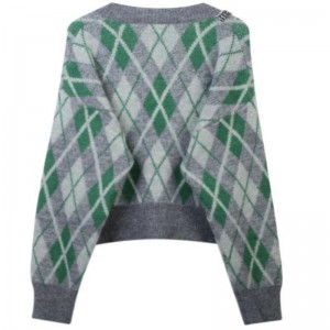 Argyle Jacquard Stricker Mohair Cardigan Pullover Frauen Strickwege